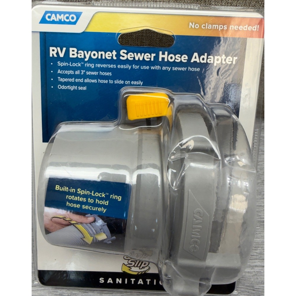 Camco Easy Slip RV Bayonet Sewer Hose Adapter 39173 Spin-Lock 3 Inch Fitting NEW